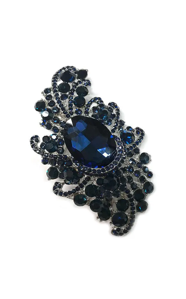 06244 Montana Blue Crystal Oval Accented Bouquet Pin Brooch