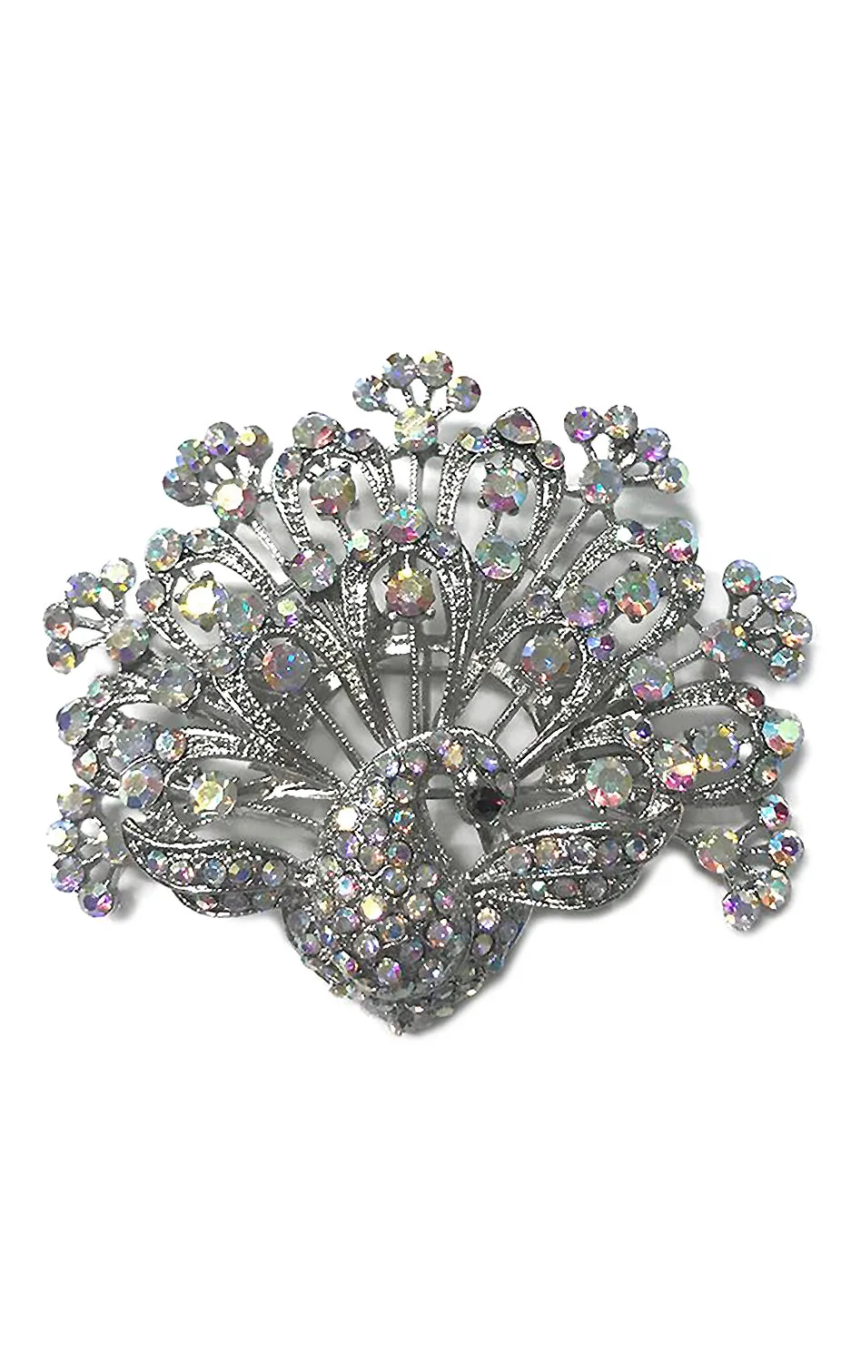 0658 Silver AB Clear Crystal Peacock brooch