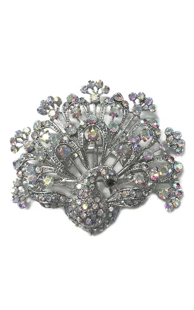 0658 Silver AB Clear Crystal Peacock brooch