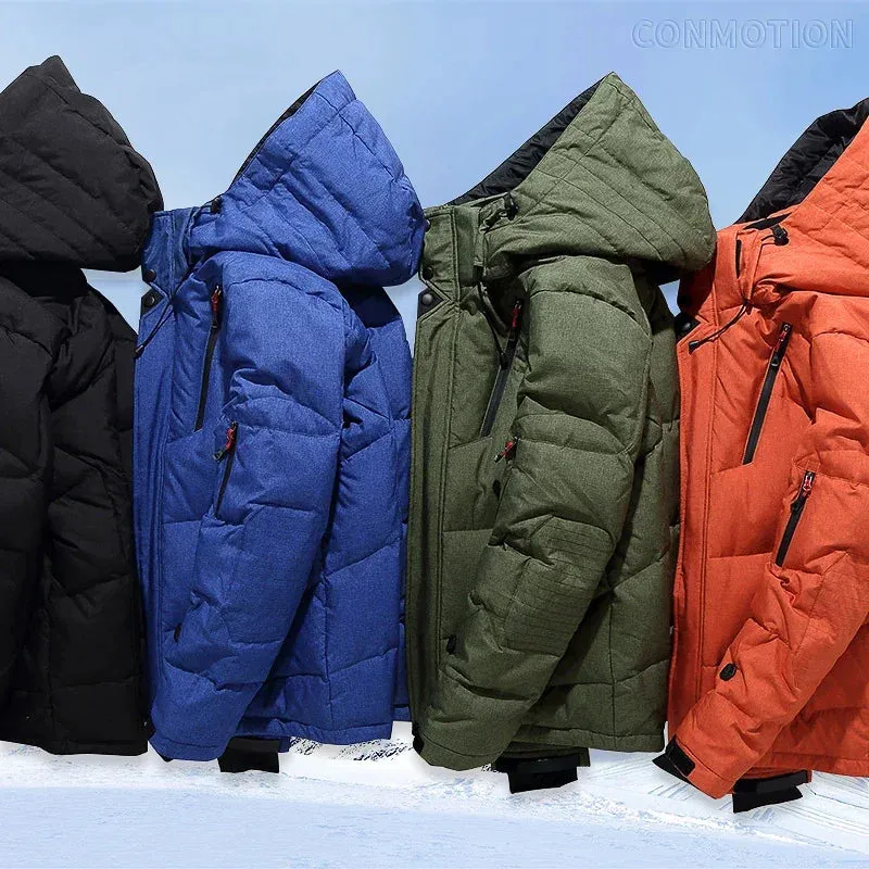 1 - MC - Men's Winter Down Jacket: Thick, windproof duck down coat with hood for warmth