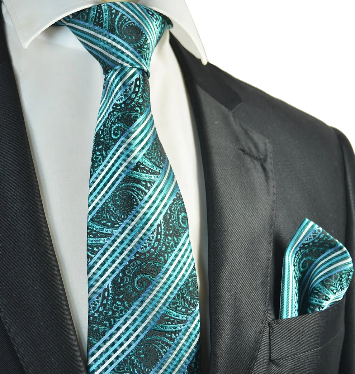 Aqua Blue Striped Men's Necktie