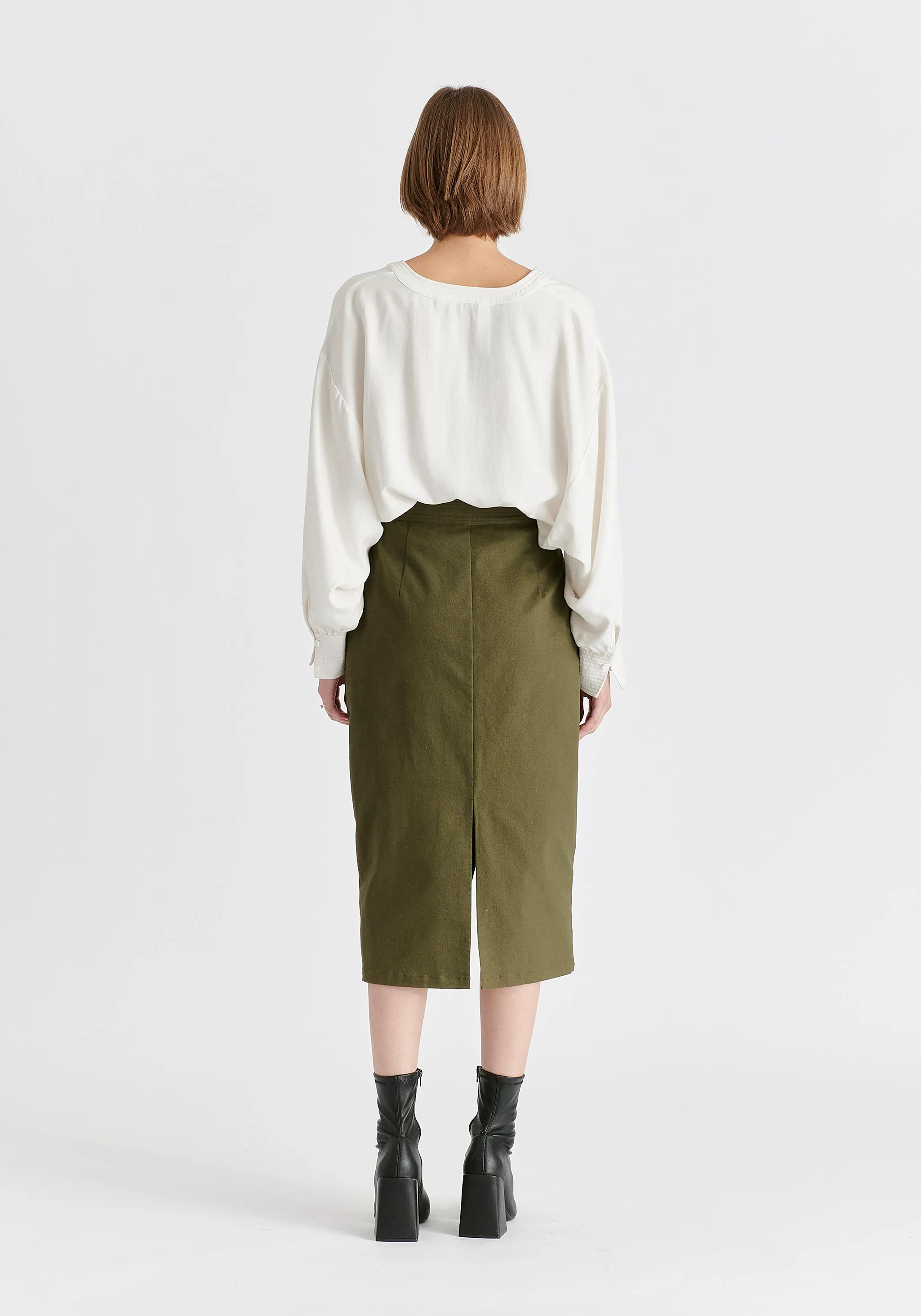 Asymmetric Midi Skirt with Button Details