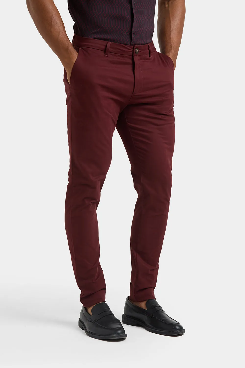 Athletic Fit Cotton Stretch Chino Pants in Deep Burgundy