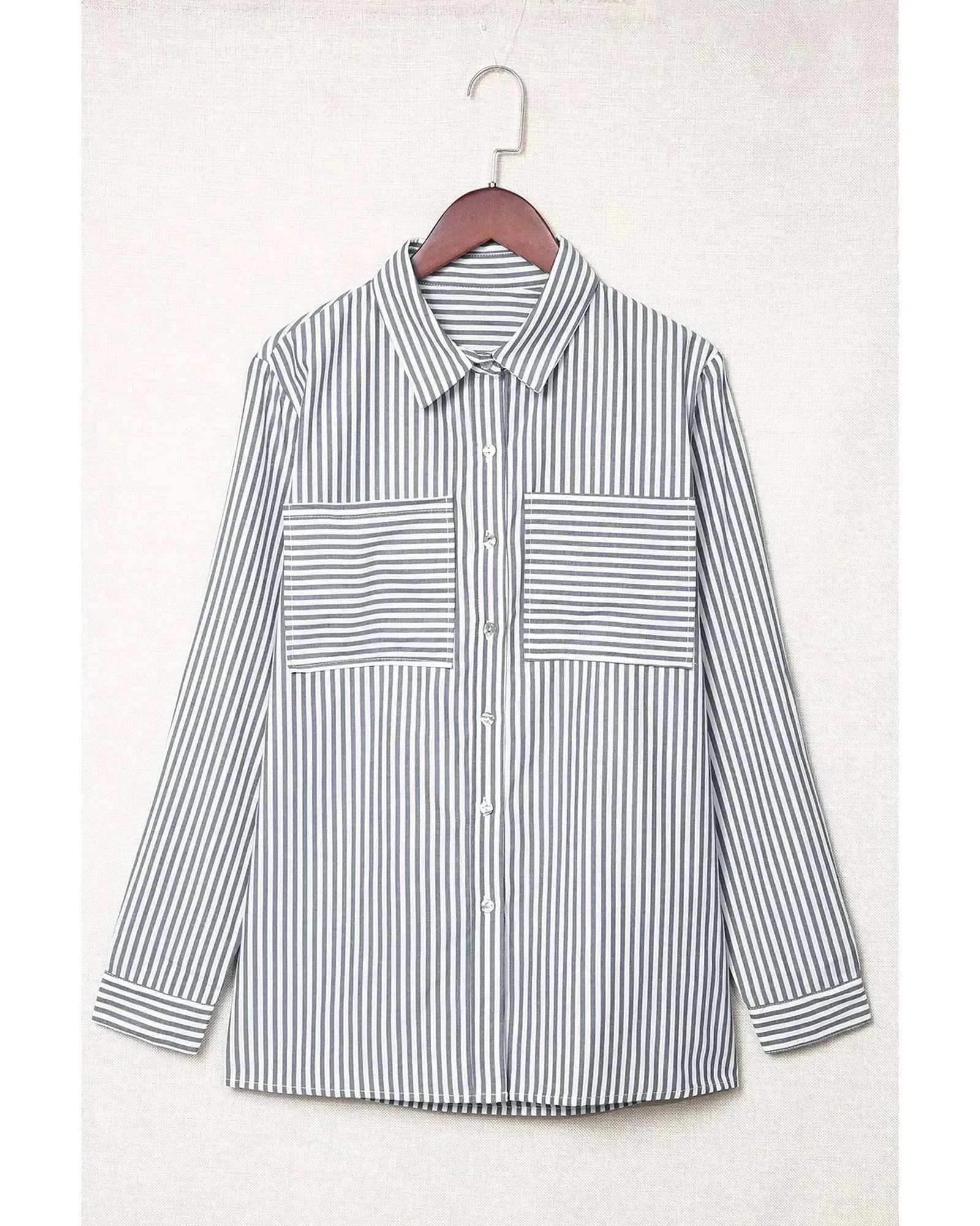 Azura Exchange Striped Long Sleeve Shirt with Pocketed Buttons - L