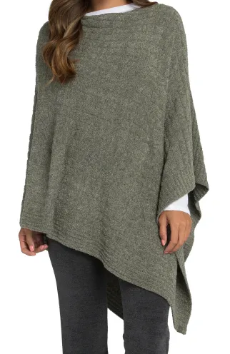 BAREFOOT DREAMS - Cozychic Lite Cable Poncho in Olive/Loden