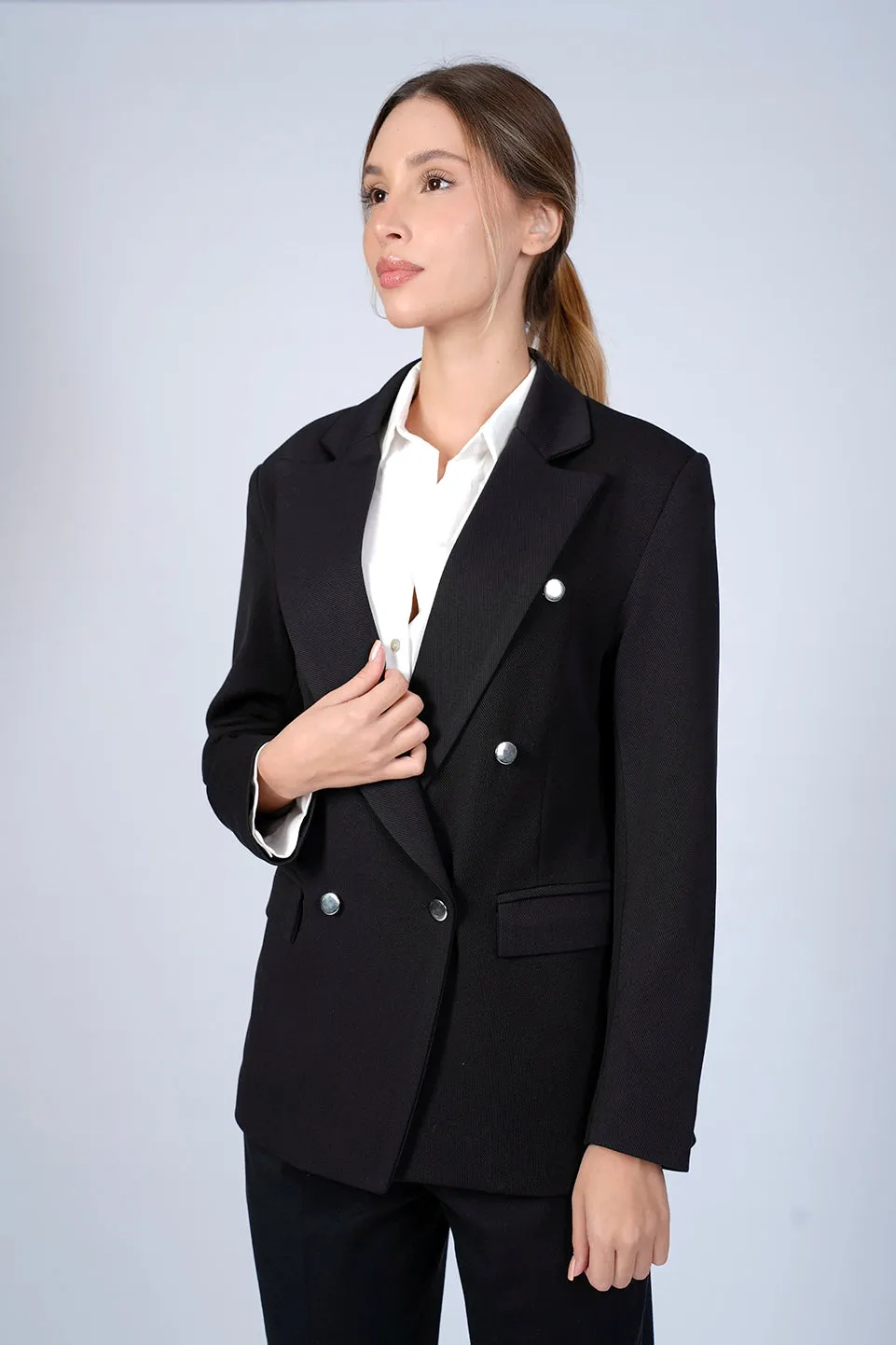 Business Black Blazer With Double Breasted Flap