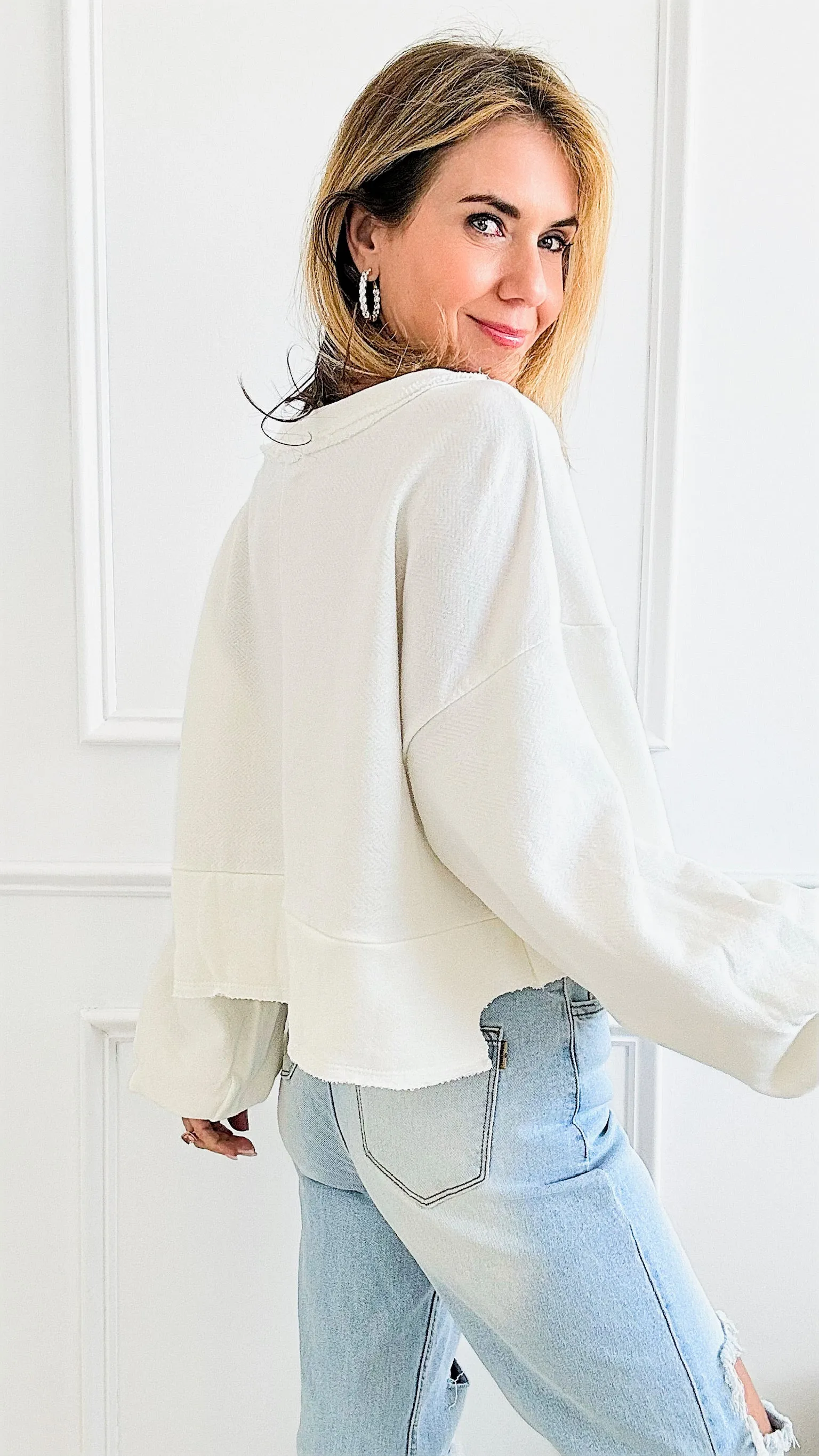 Button-up Crop Long Sleeves Top - Ivory