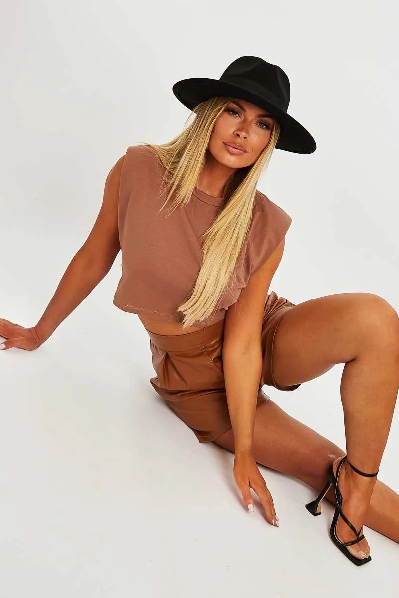 Camel Cropped Shoulder Pad T-shirt - Ivani