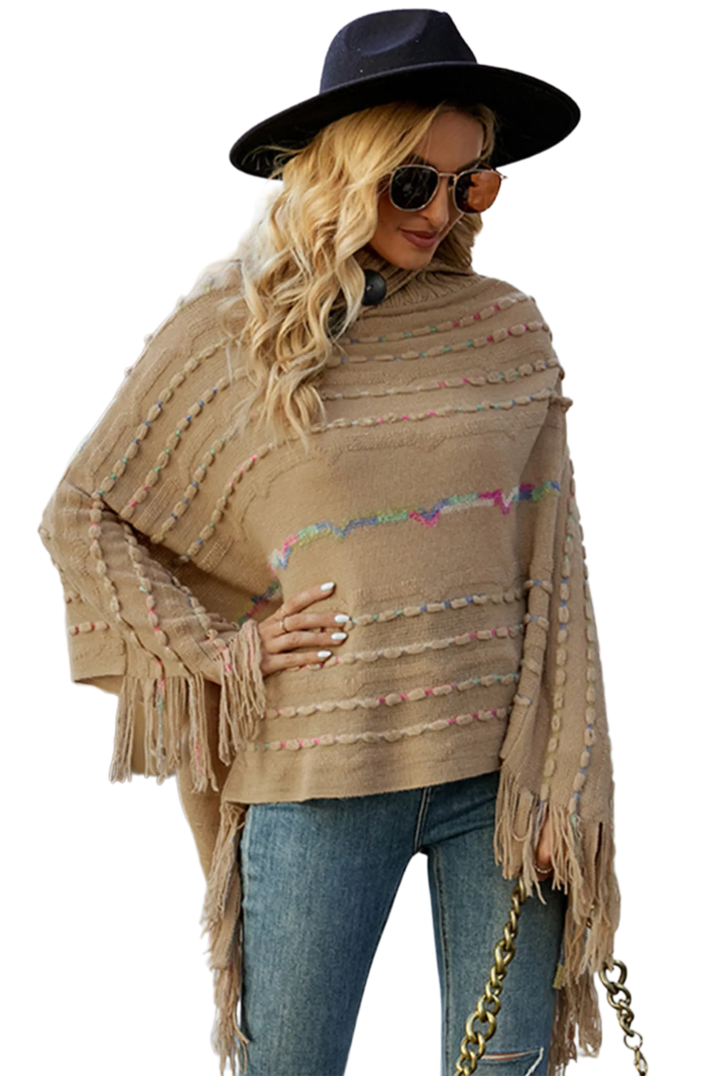 Cloak Sleeve Fringe Detail Poncho