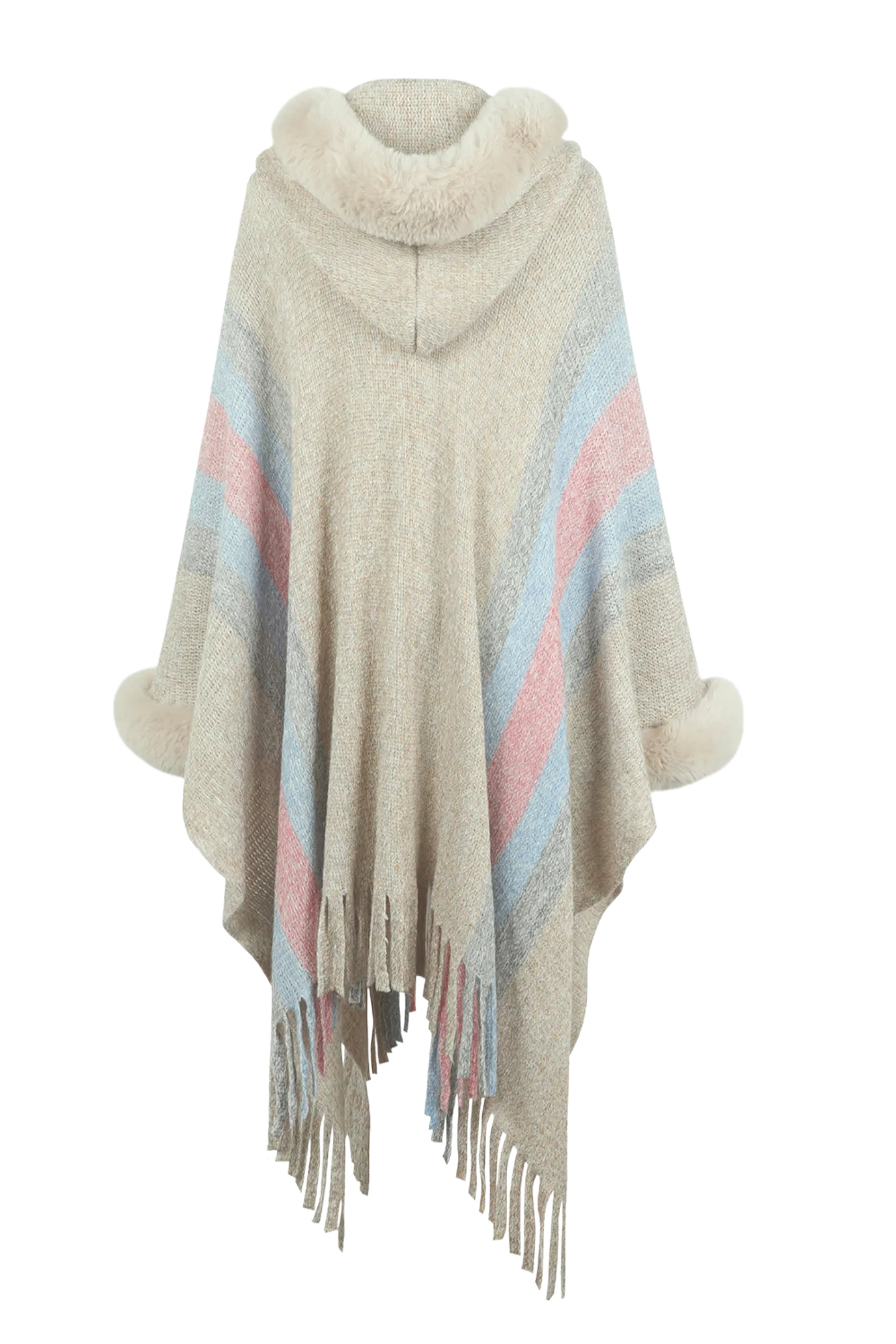 Color Block Fringe Detail Poncho