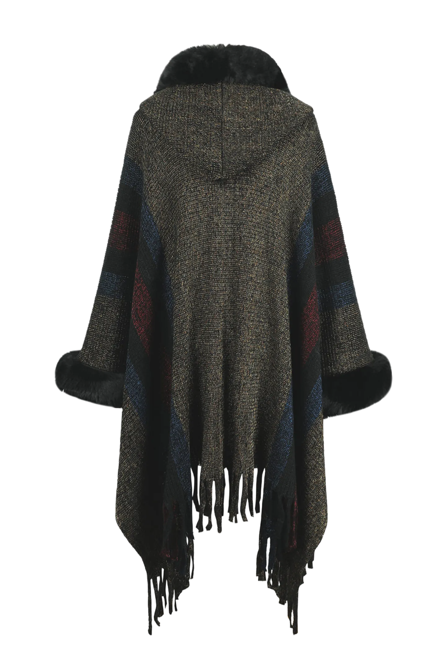 Color Block Fringe Detail Poncho