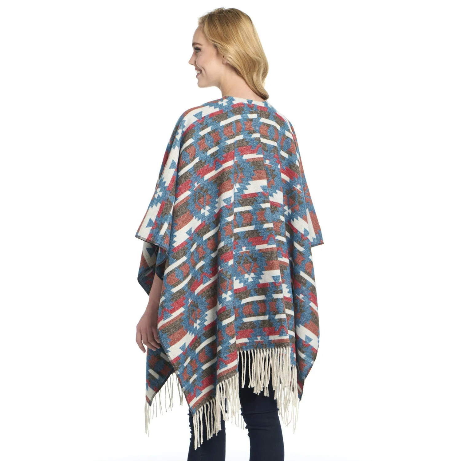 Cripple Creek Womens Open Front Blanket Wrap Larimar Blue 100% Polyester Poncho