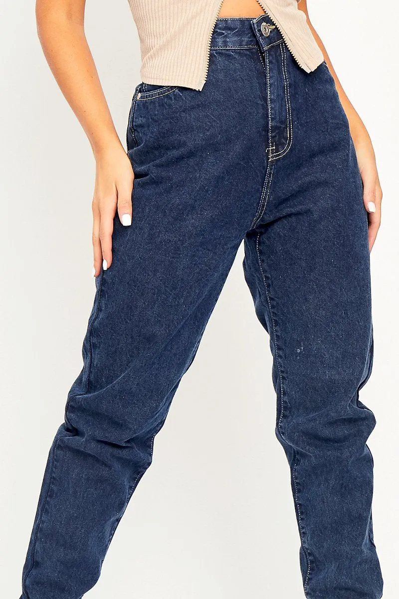 Dark Blue Acid Wash Mom Jeans - Demiya