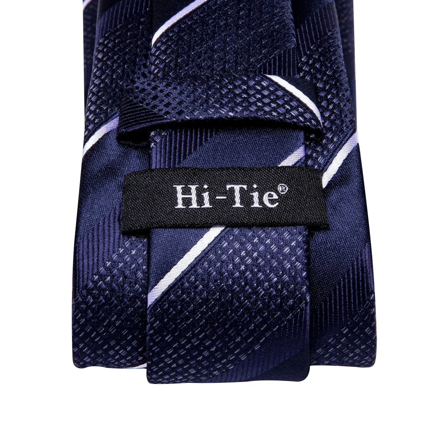 Deep Blue White Striped Tie Pocket Square Cufflinks Set with Wedding Brooch