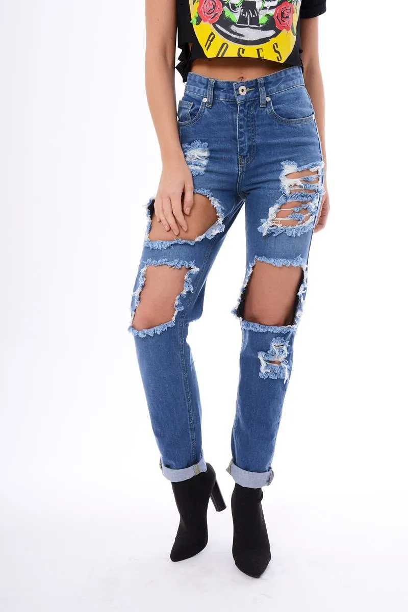 Denim Ripped Mom Jeans - Marissa