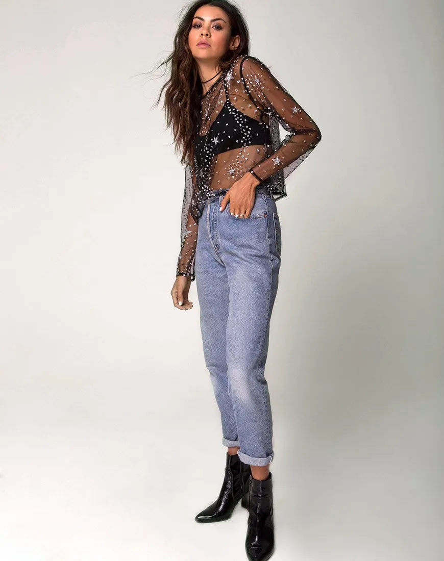 Ether Longsleeve Top in Silver Star on Glitter Net