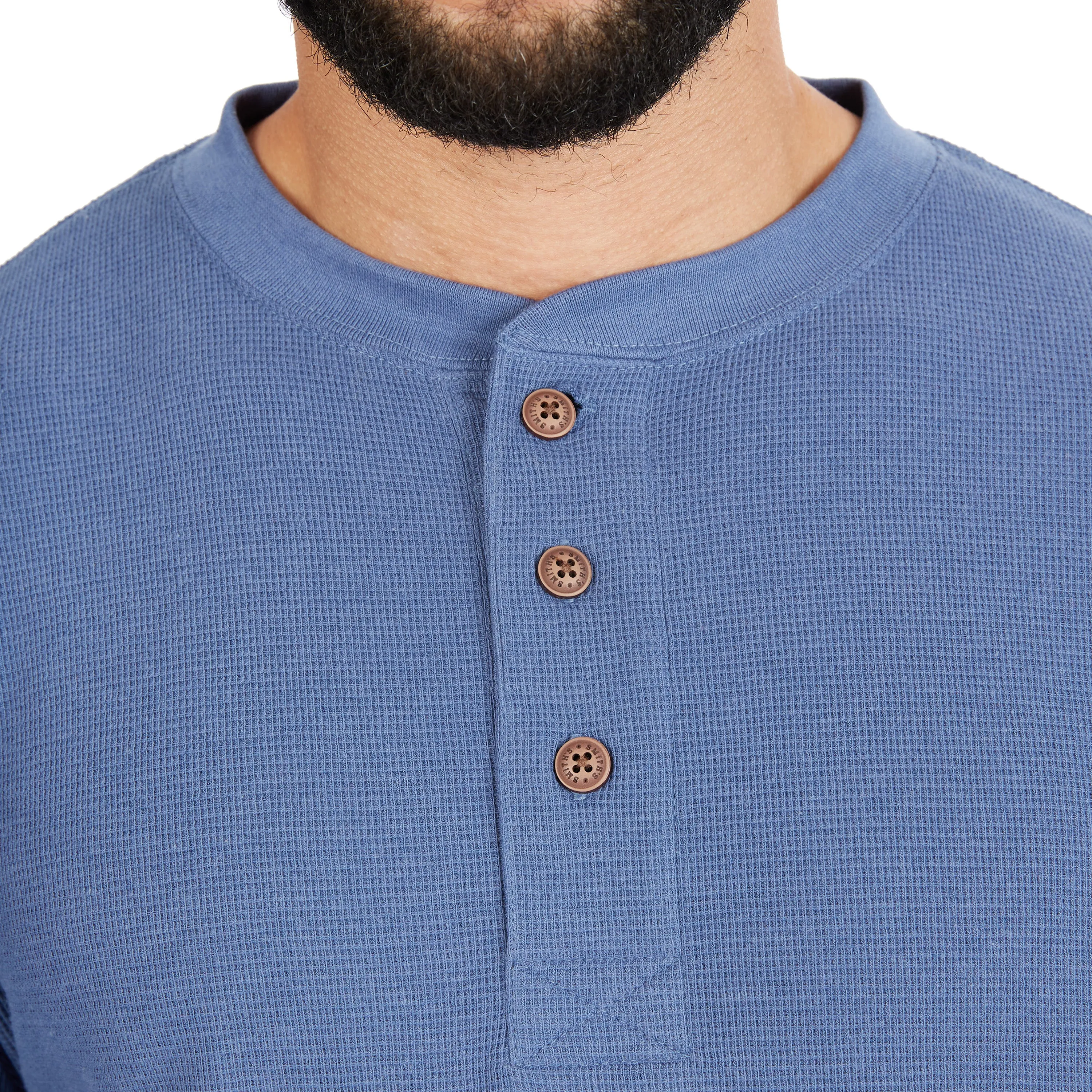 EXTENDED TAIL MINI-THERMAL KNIT HENLEY PULLOVER WITH GUSSET