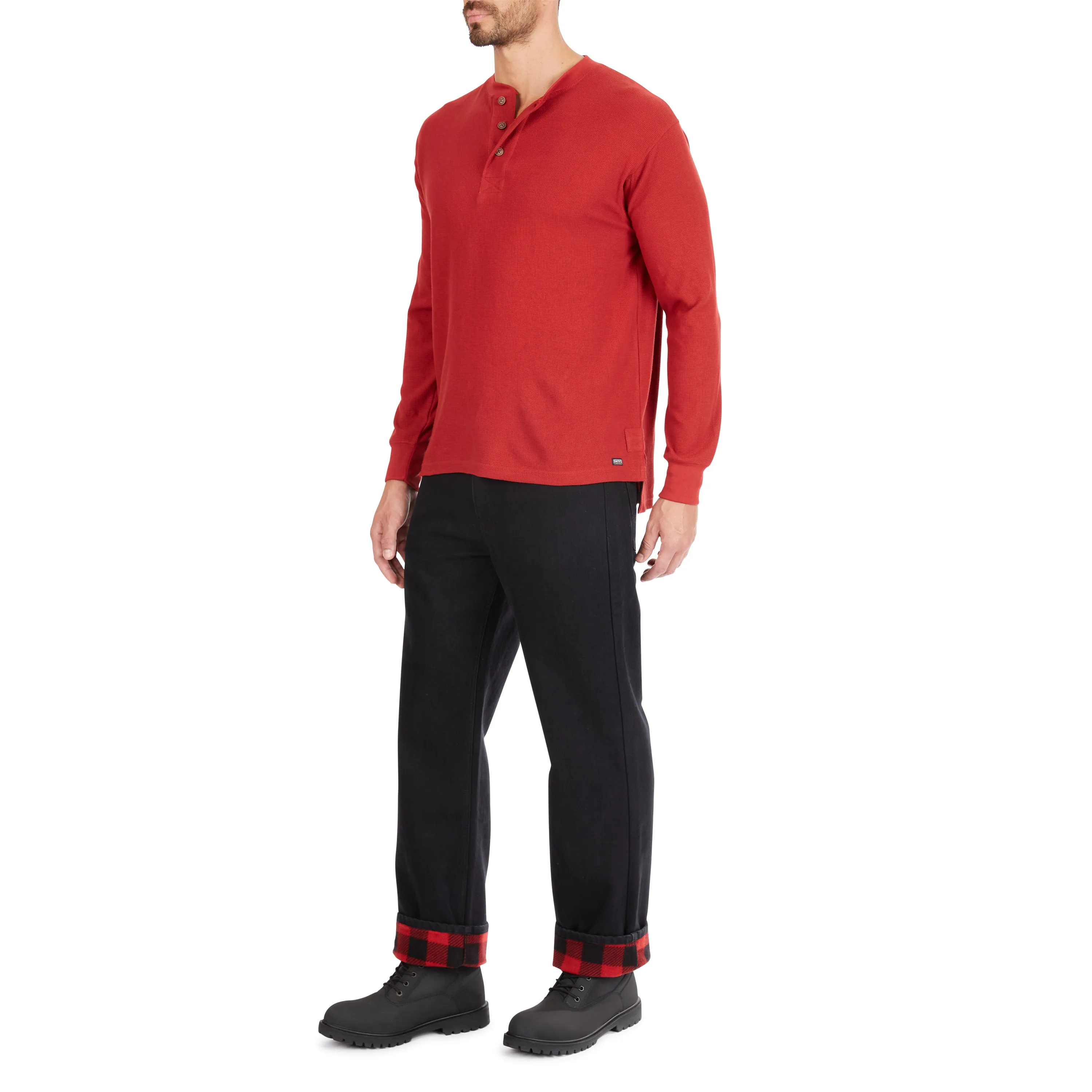 EXTENDED TAIL MINI-THERMAL KNIT HENLEY PULLOVER WITH GUSSET