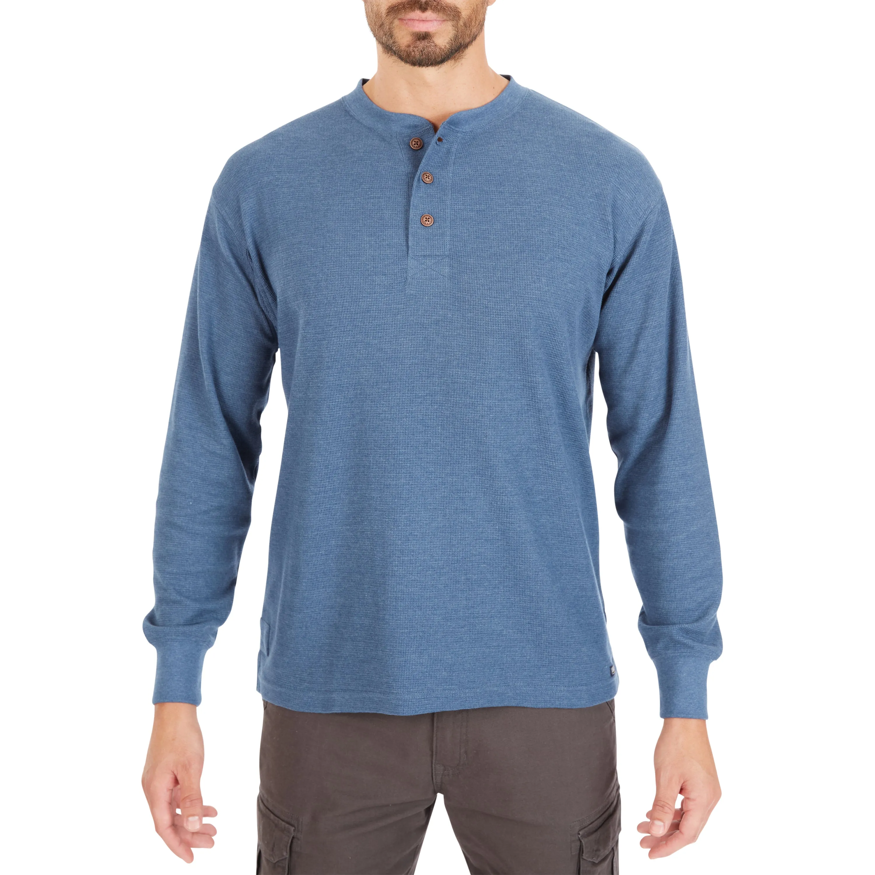 EXTENDED TAIL MINI-THERMAL KNIT HENLEY PULLOVER WITH GUSSET