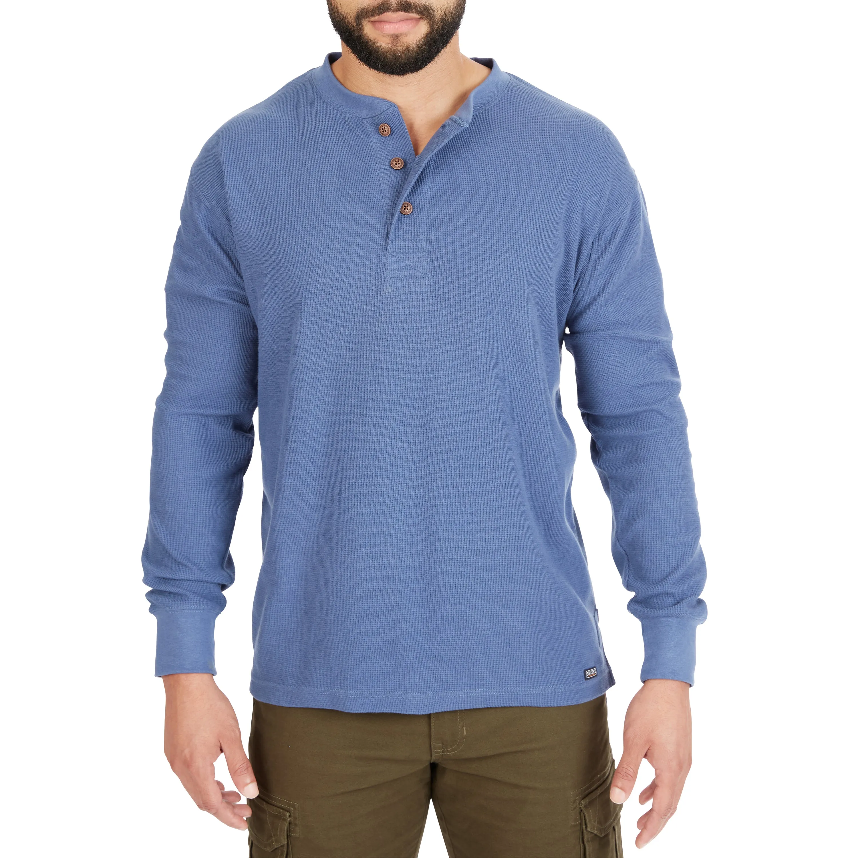 EXTENDED TAIL MINI-THERMAL KNIT HENLEY PULLOVER WITH GUSSET