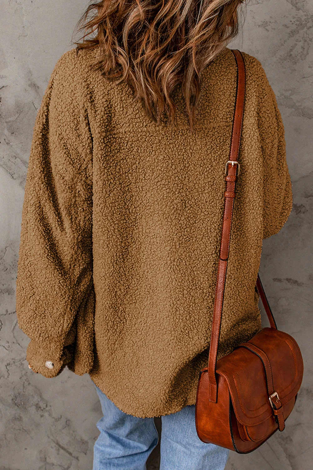 Flap Pockets Button Front Teddy Coat