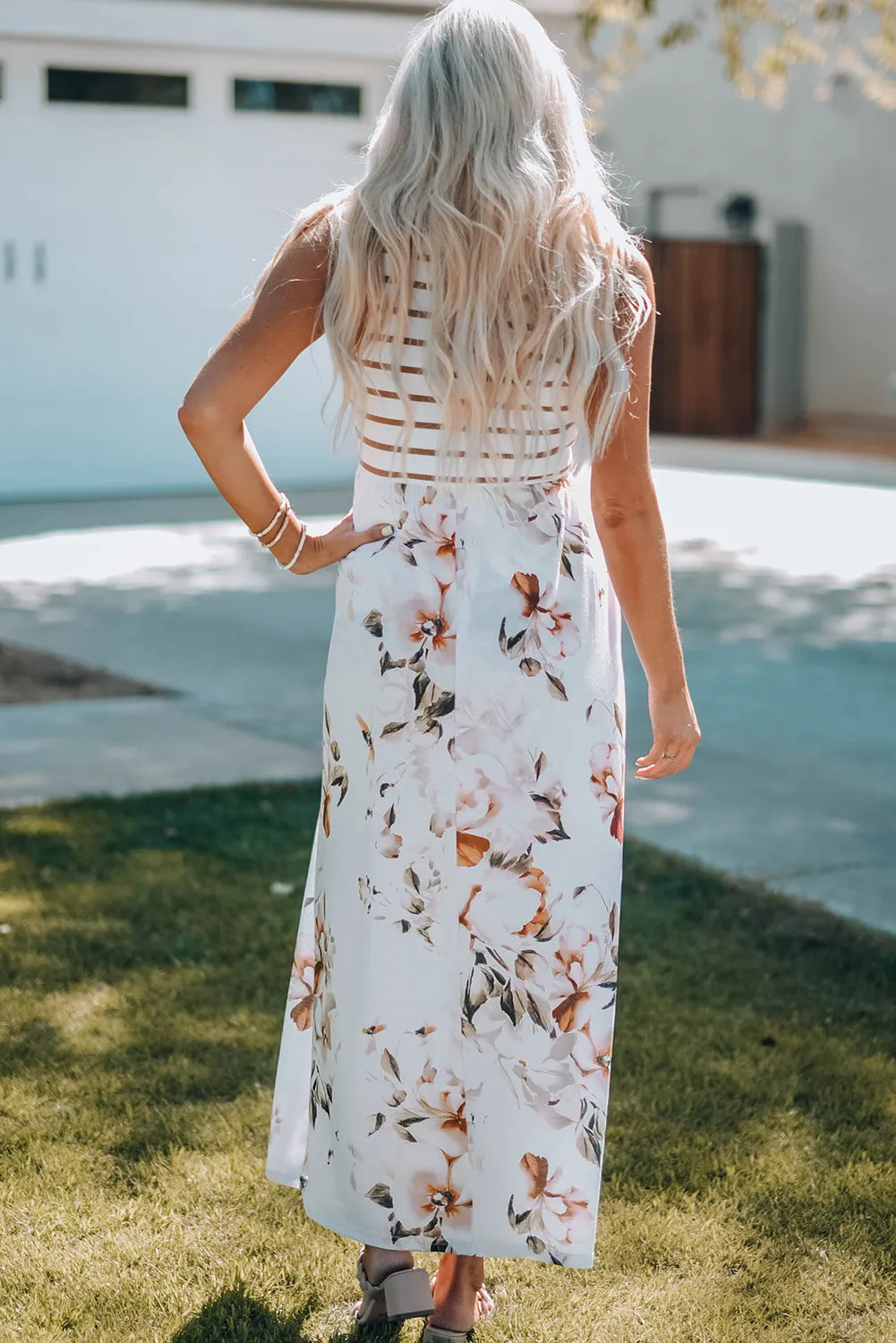 Floral Striped Print Sleeveless Maxi Dress