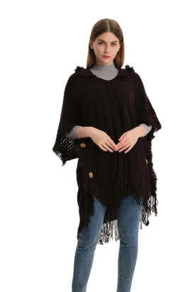 Fringe Hem Hooded Poncho