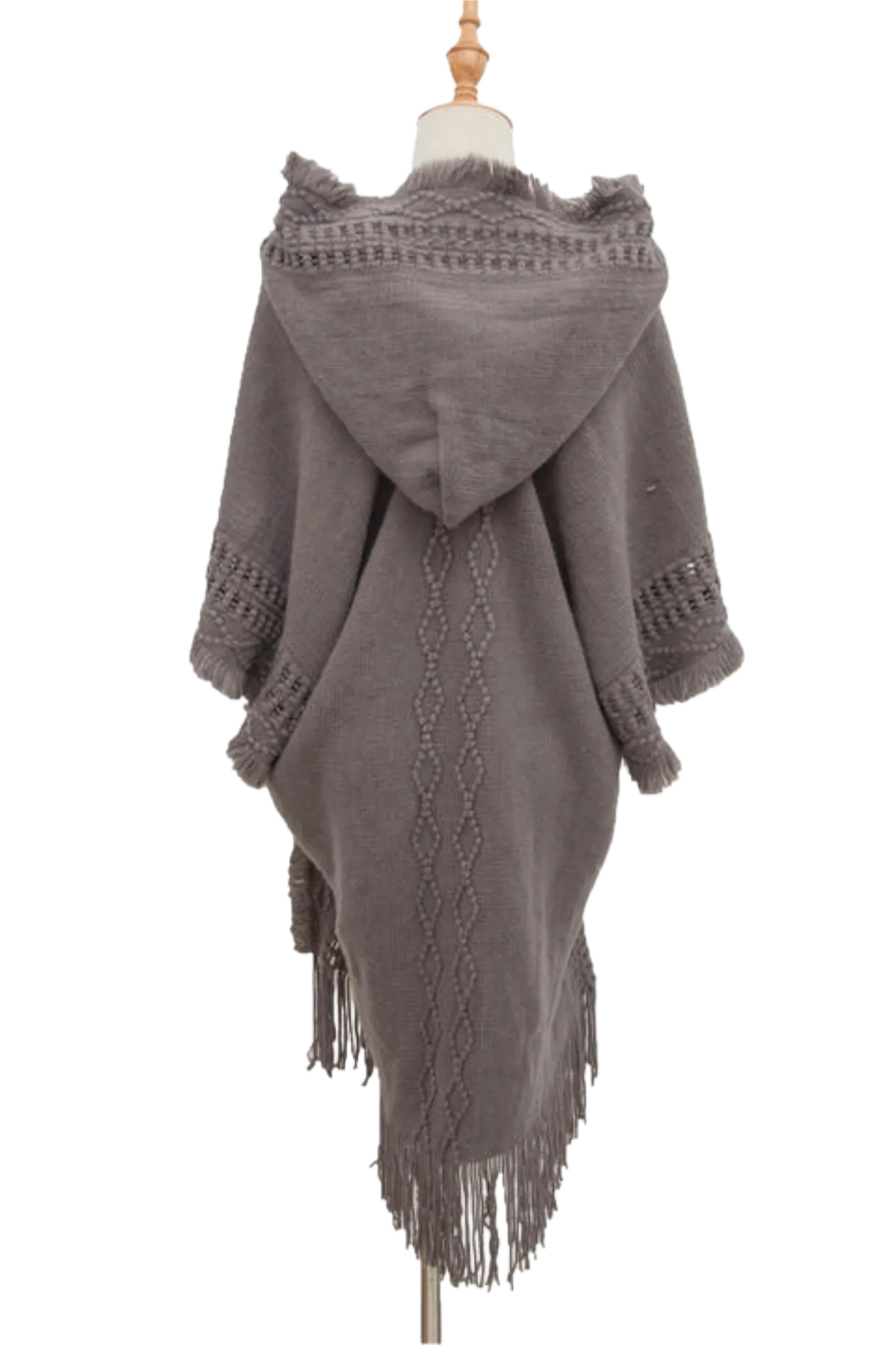 Fringe Hem Hooded Poncho