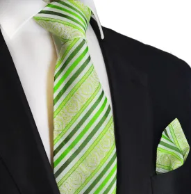 Green Striped Silk Tie and Pocket Square