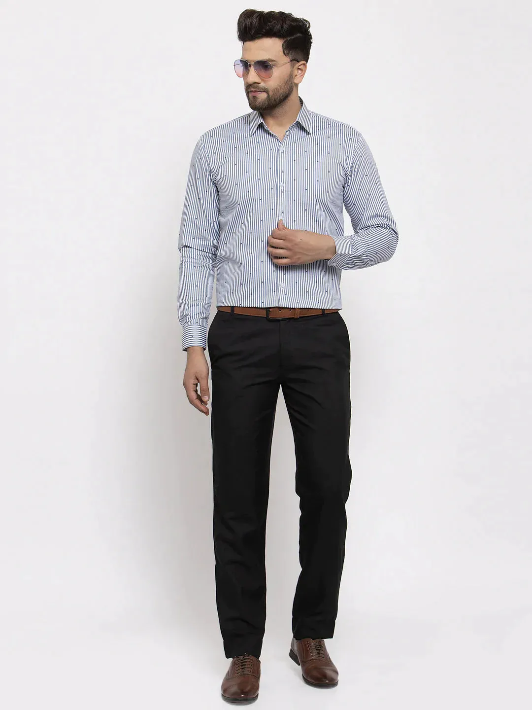 Grey Men'S Cotton Striped Formal Shirt'S