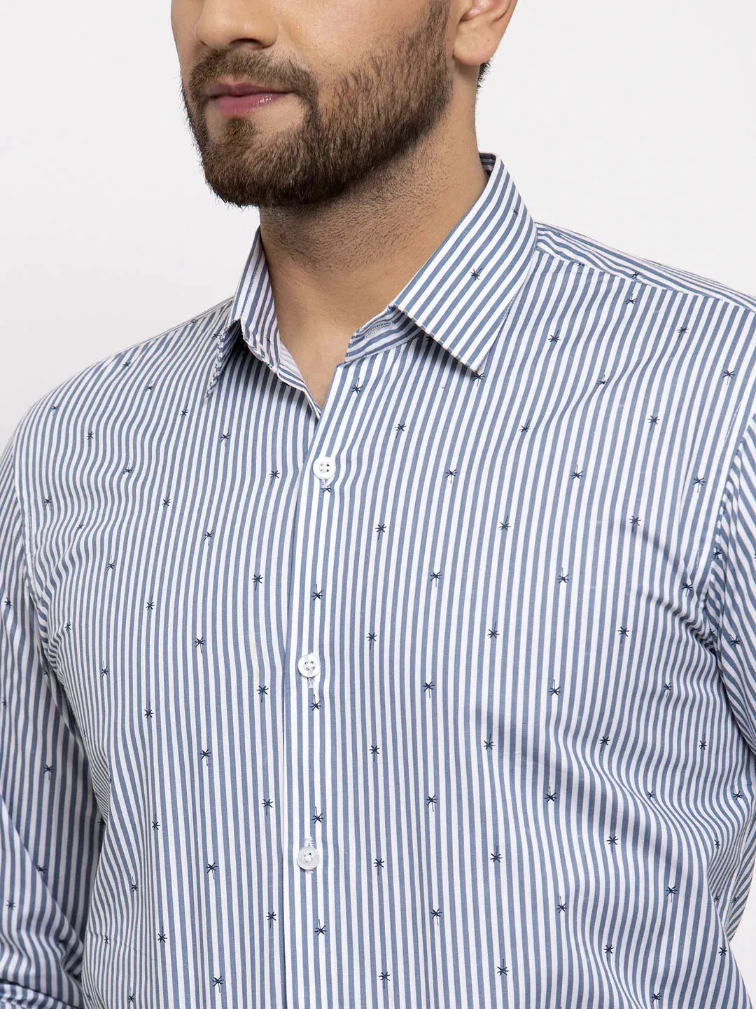 Grey Men'S Cotton Striped Formal Shirt'S