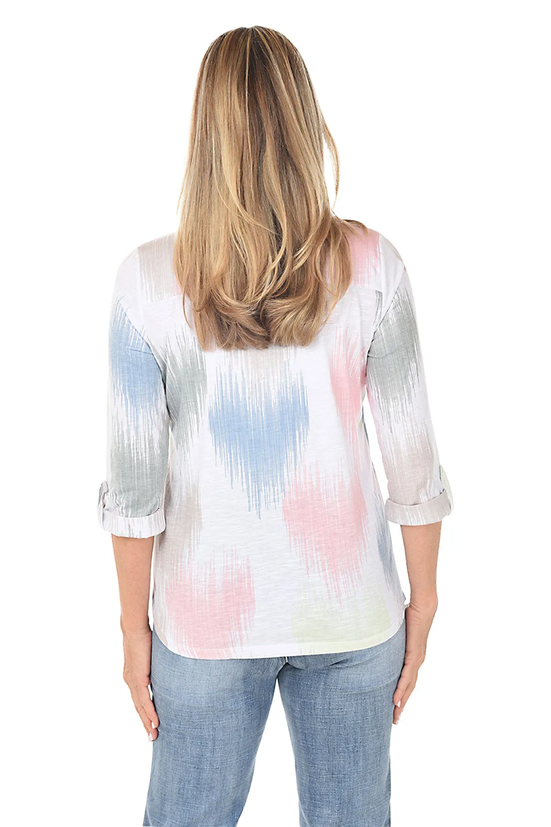 Heart Ikat Henley Knit Top