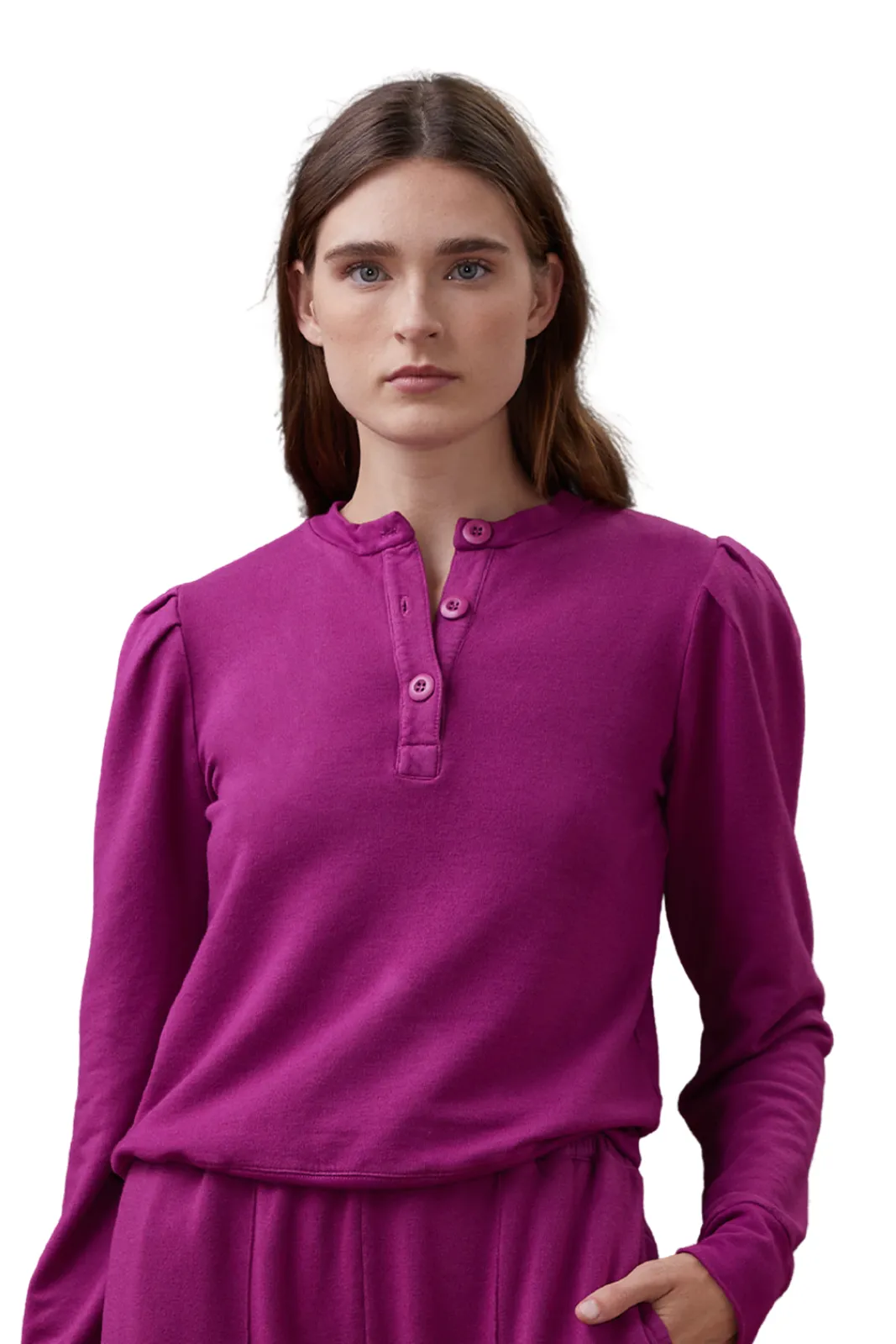 Henley W/ Tucked Sleeves Dragon Fruit