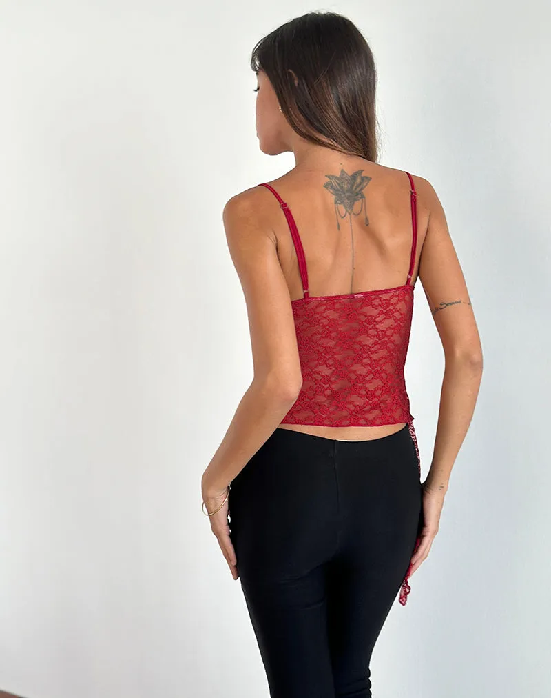 Kacha Asymmetric Cami Top in Red Mari Lace