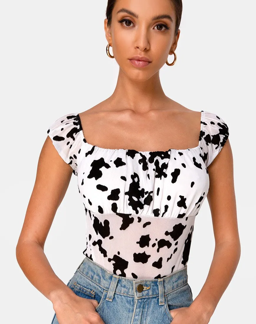 Kalina Bodice in Flock Dalmatian Black and White