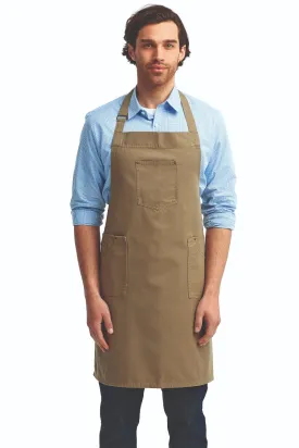 Khaki Cotton Chino Adjustable Bib Apron (3 Pocket)