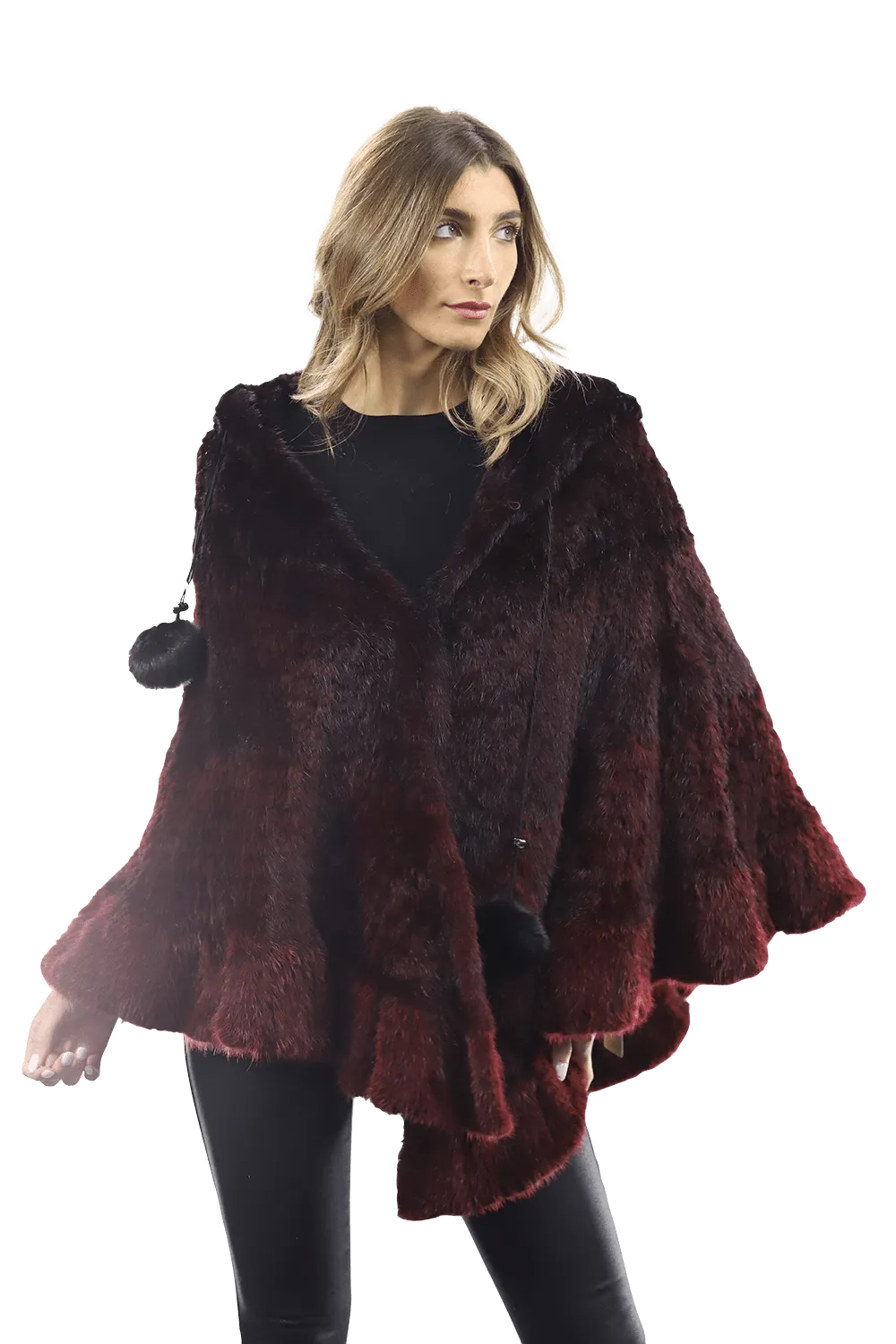 La Fiorentina -  Poncho Knit with Hood -Wine