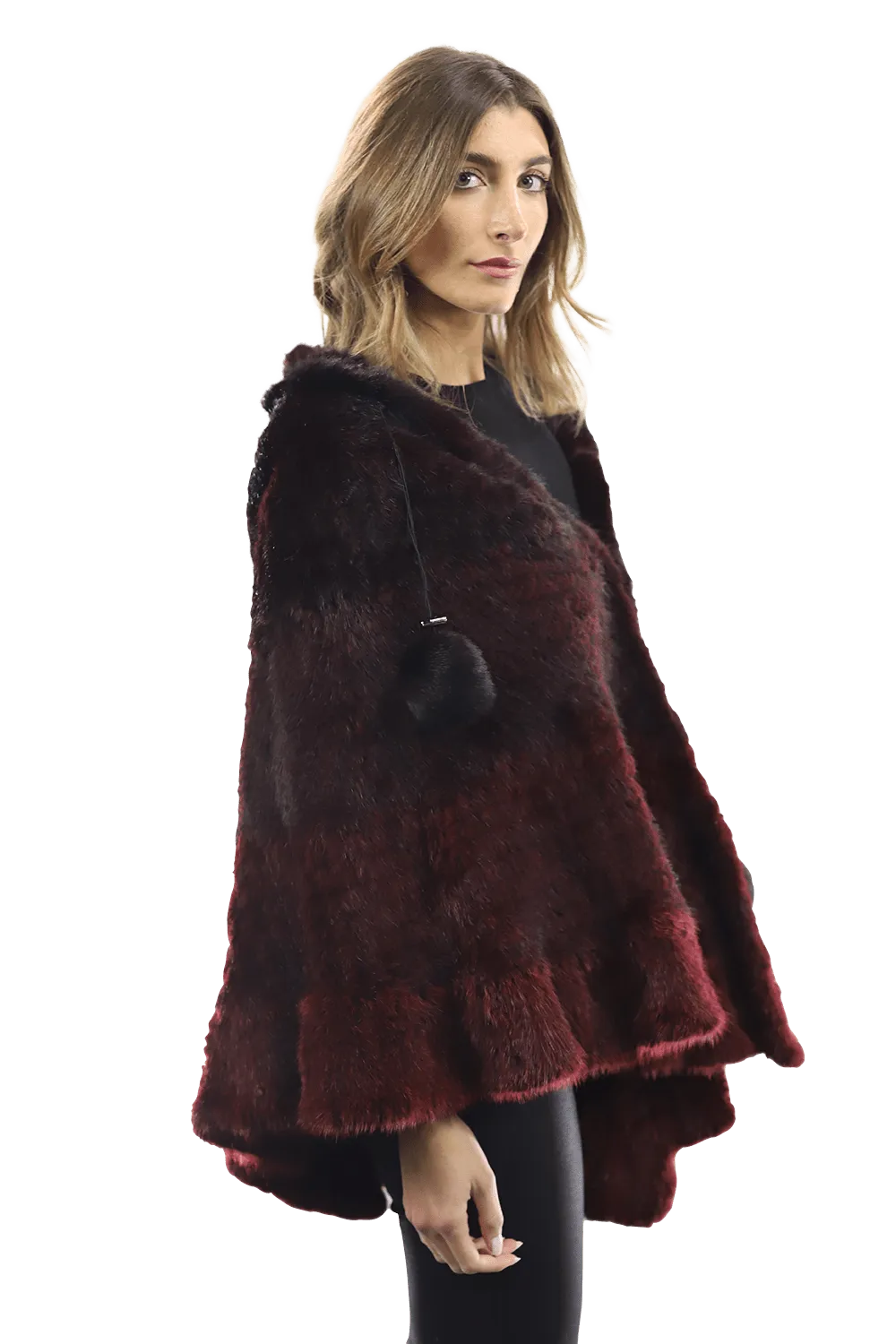 La Fiorentina -  Poncho Knit with Hood -Wine