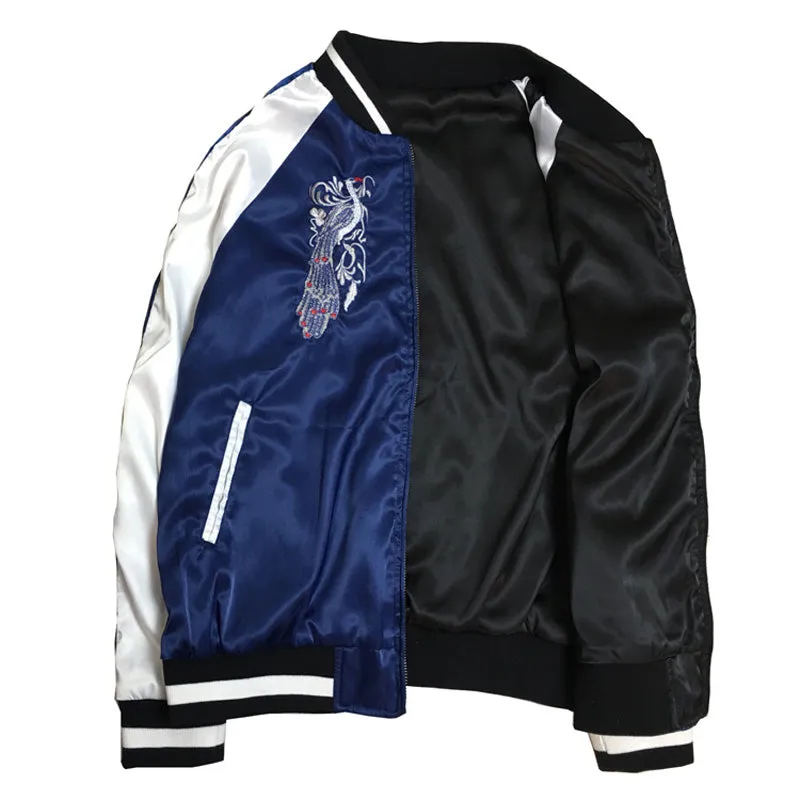 Loose Long Sleeve Peacock Reversible Jacket Embroidered Baseball Uniform