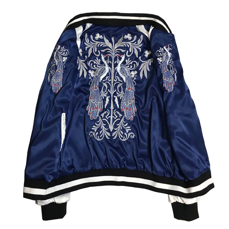 Loose Long Sleeve Peacock Reversible Jacket Embroidered Baseball Uniform