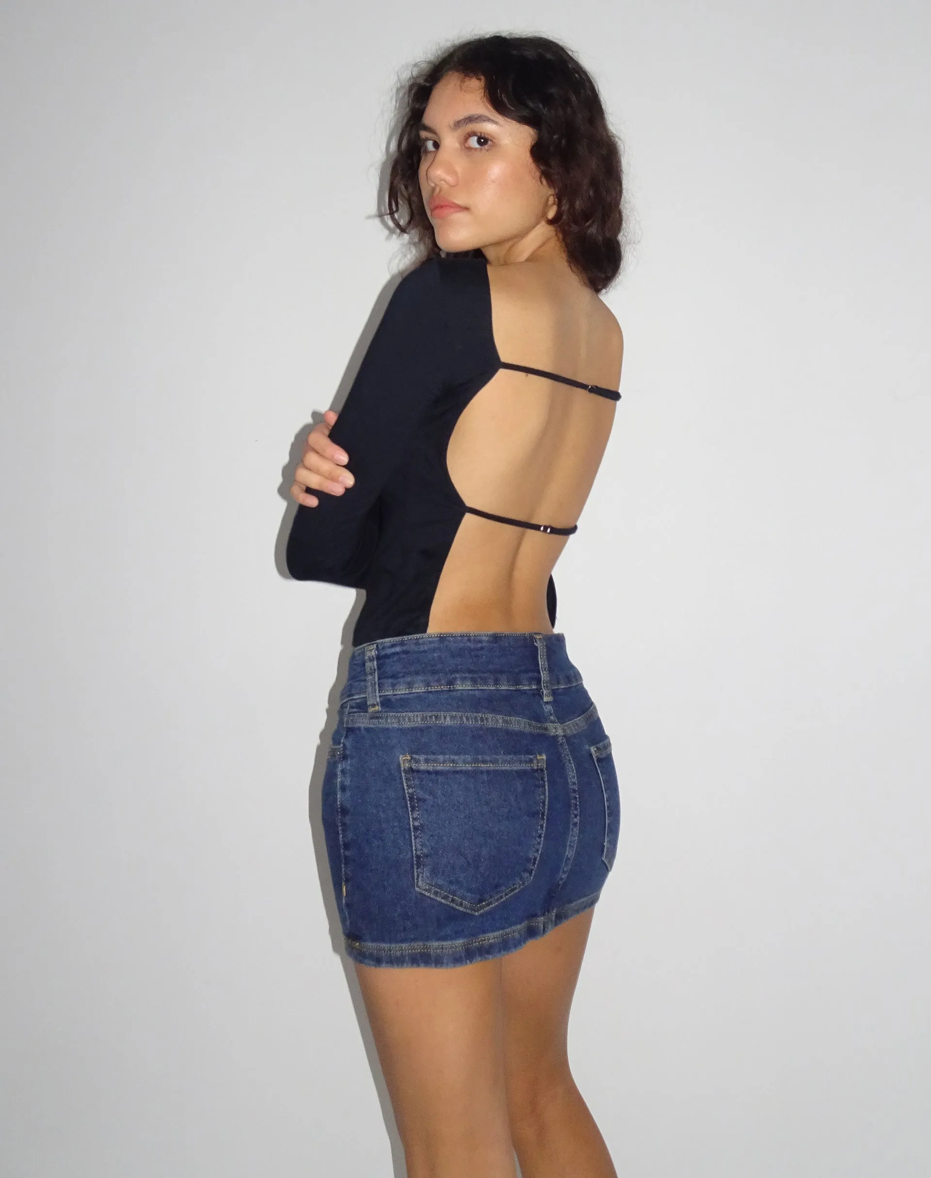 Low Rise Denim Mini Skirt in Dark Vintage Wash