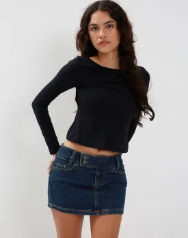 Low Rise Denim Mini Skirt in Dark Vintage Wash