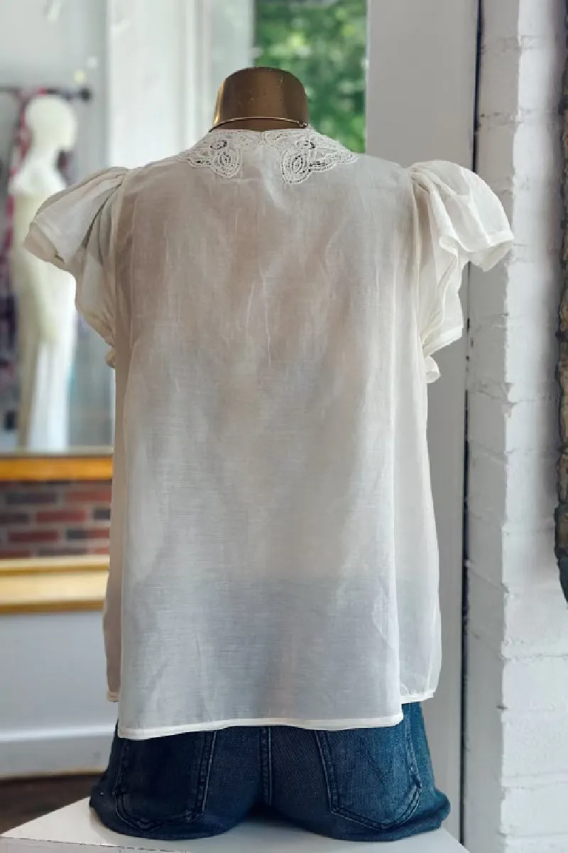 Lucien Cotton Silk Lace Top in Pristine