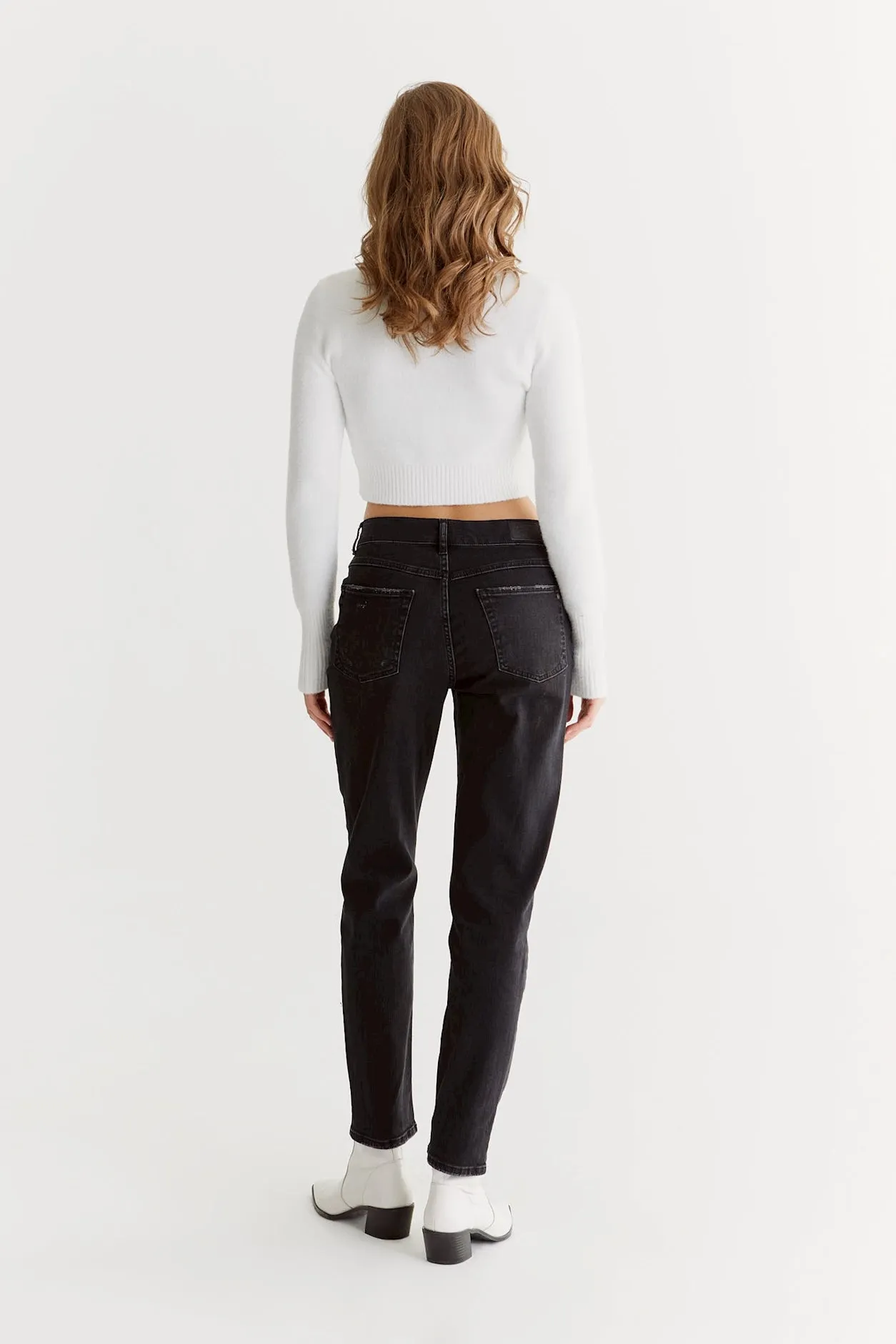 Lynn Mid Waist 5 Pocket Jeans Black Destroyed