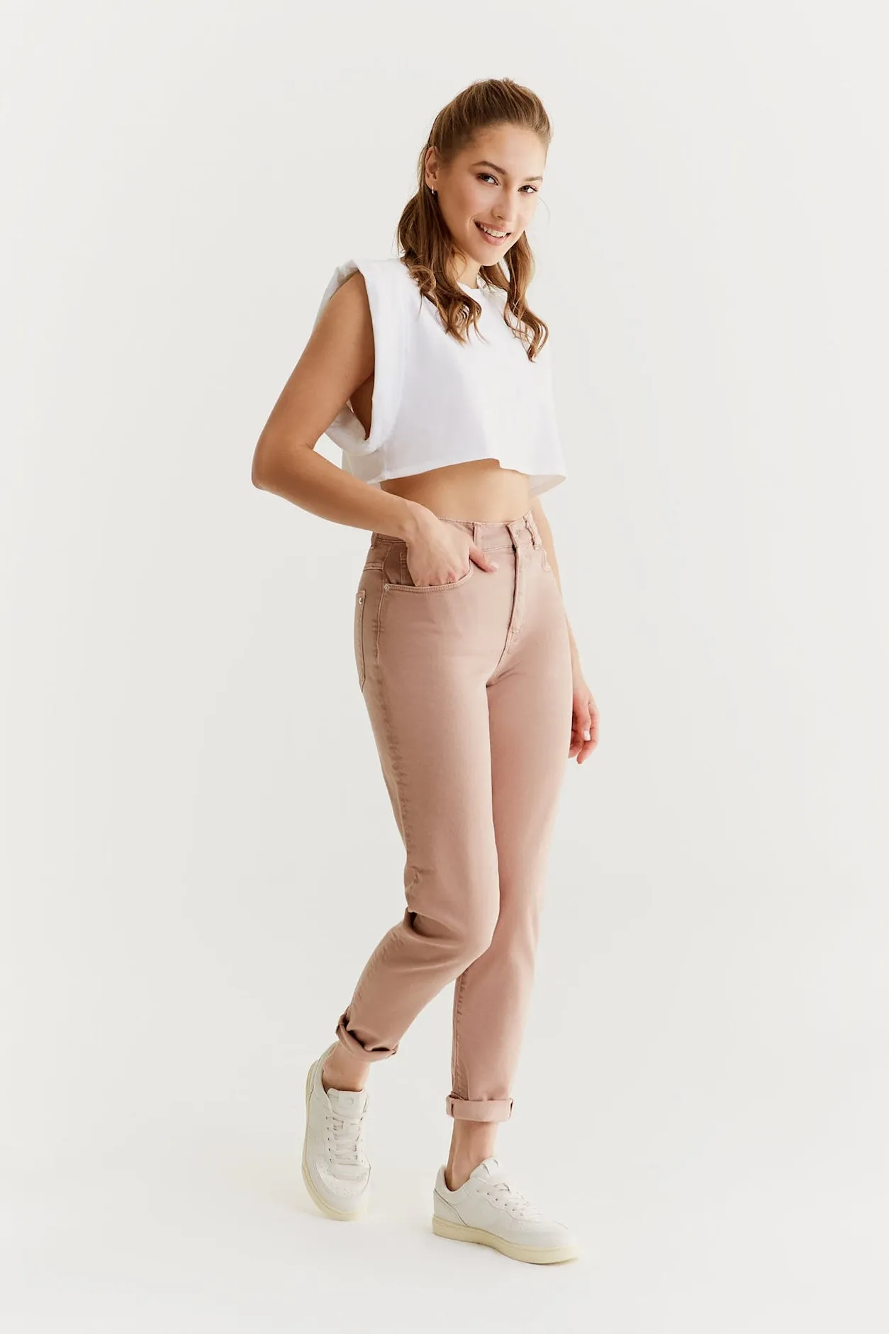 Lynn Mid Waist 5 Pocket Jeans Dusty Rose