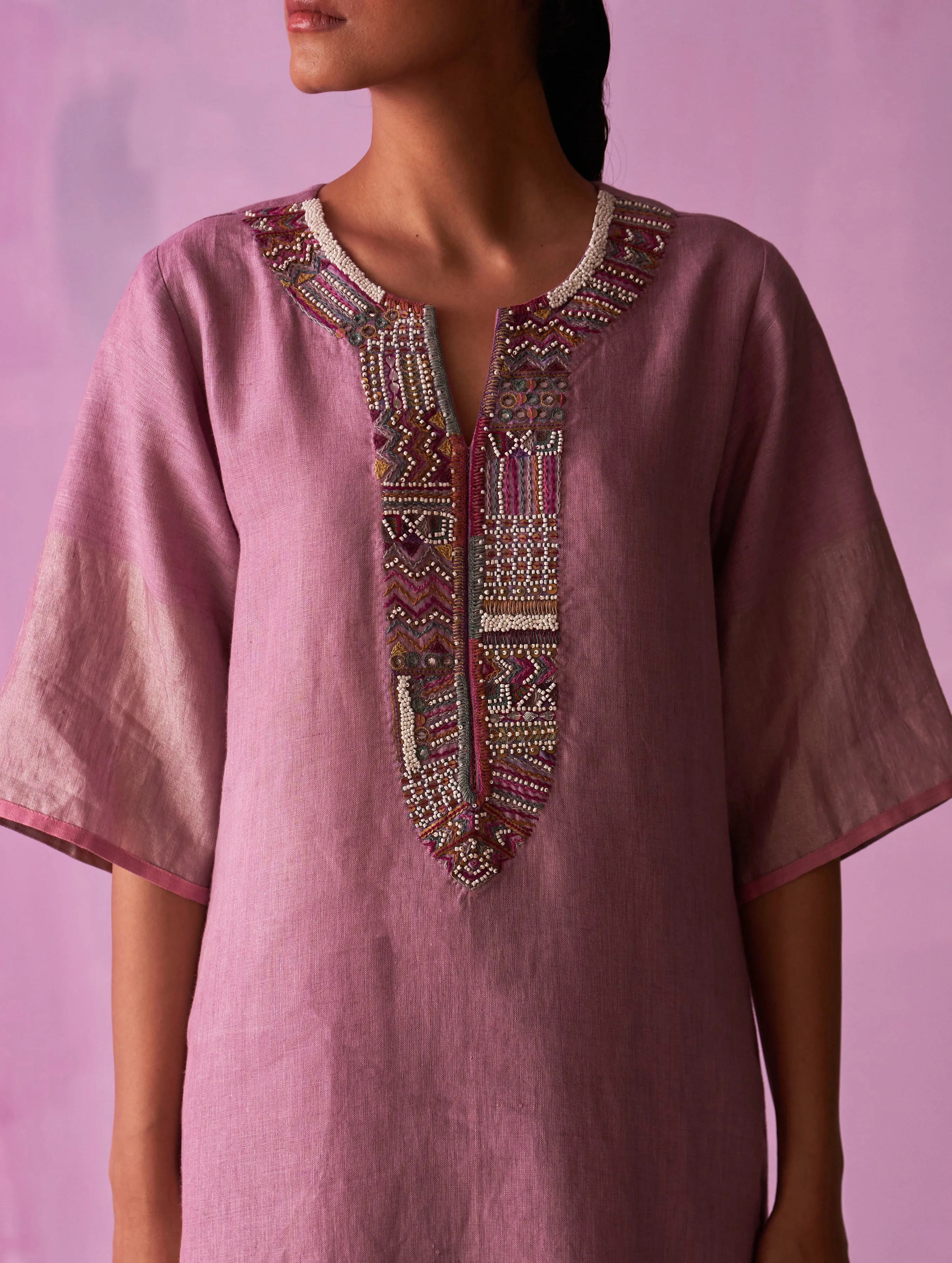 Mato Hand-Embroidered Kurta Set - Lavender