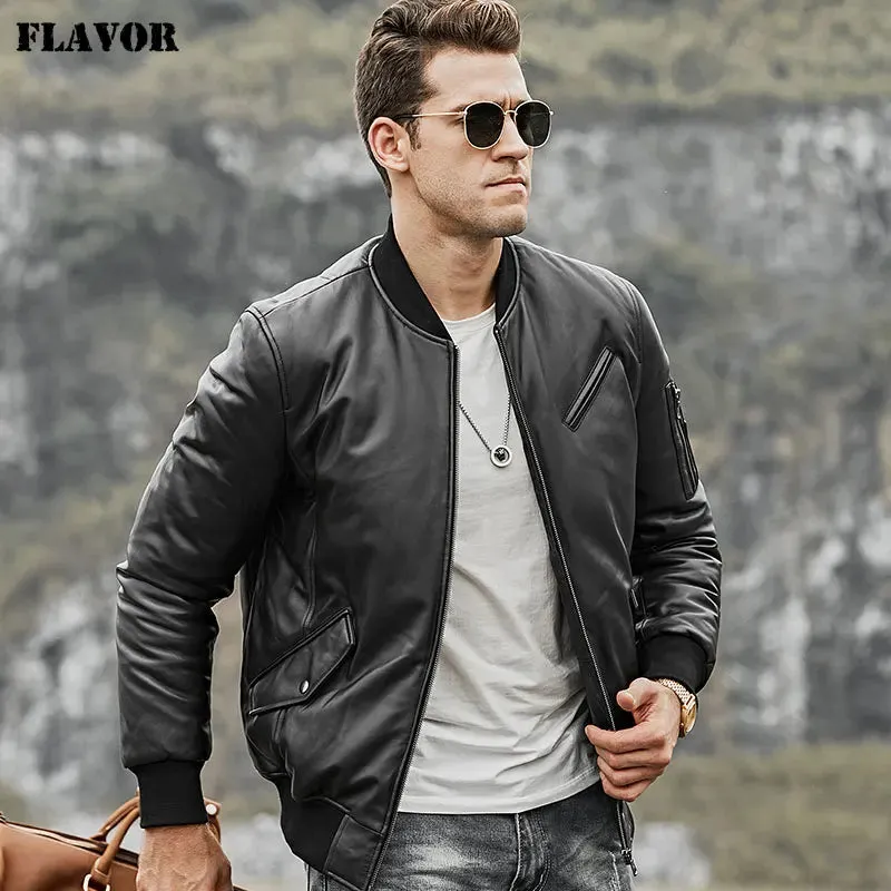 Men's Genuine Lambskin Leather Baseball Jacket