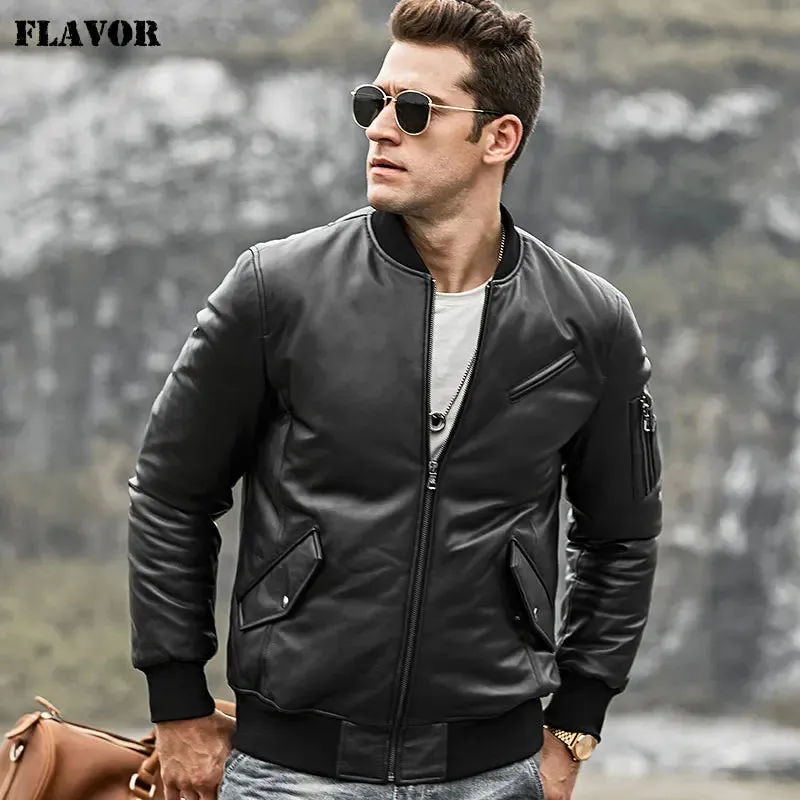 Men's Genuine Lambskin Leather Baseball Jacket