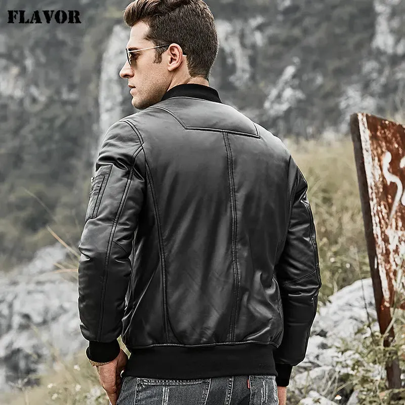 Men's Genuine Lambskin Leather Baseball Jacket