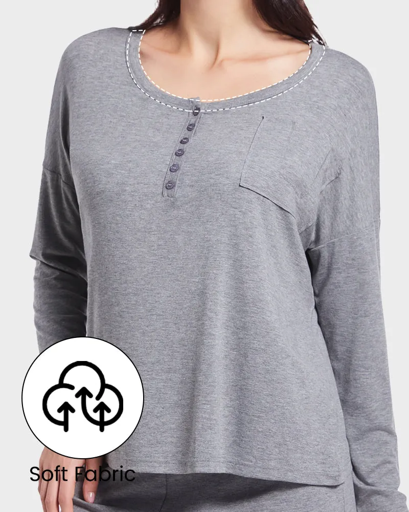 Modal Cotton Relaxed Fit Long Sleeve Henley Shirt